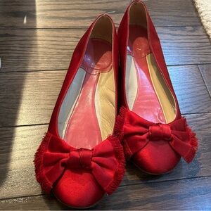 Kate Spade Red Satin Bow Flats